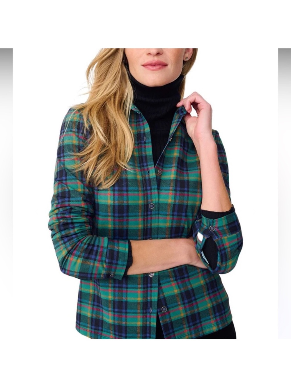 J. McLaughlin Catalina Cloth Womens Plaid Button Down Shirt Nylon Spandex Size M